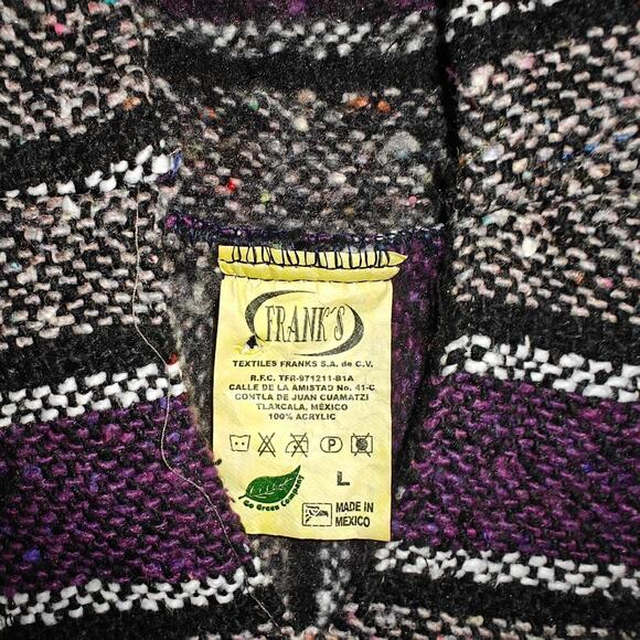 Franks Textiles Men L purple Black Mexican BAJA Poncho Hoodie Pullover Shirt Top - Picture 3 of 7